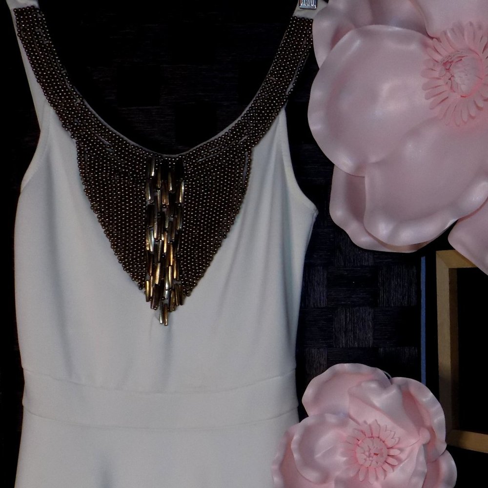 Charlotte Russe White Flare Dress w/ Neck Decor